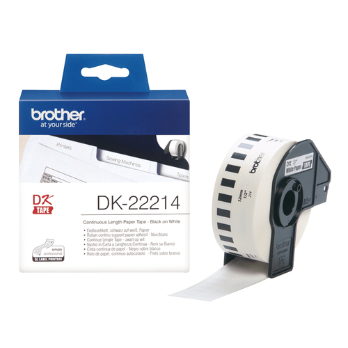 Brother - Rotolo etichetta continua - carta adesiva - Nero/Bianco - 12mm x 30,48mt - DK-22214
