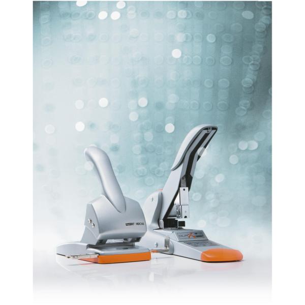 Perforatore HDC65 - max 65 fogli - 2 fori - passo 8 cm - argento/arancio - Rapid