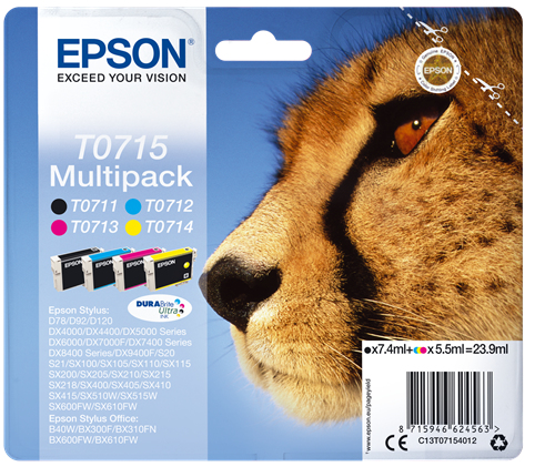 Epson - Multipack Cartuccia ink - C/M/Y/K - T0715 - C13T07154012 - C/M/Y 5,5ml - K 7,4ml
