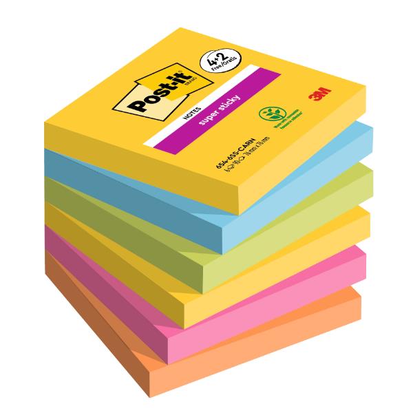 Blocco foglietti Post-it Super Sticky Carnival - 76 x 76 mm - 90 fogli - Post-it - conf. 6 blocchi
