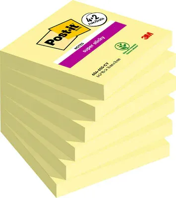 Blocco foglietti Post-it Super Sticky - 76 x 76 mm - 90 fogli - giallo canary - Post-it - conf. 6 blocchi