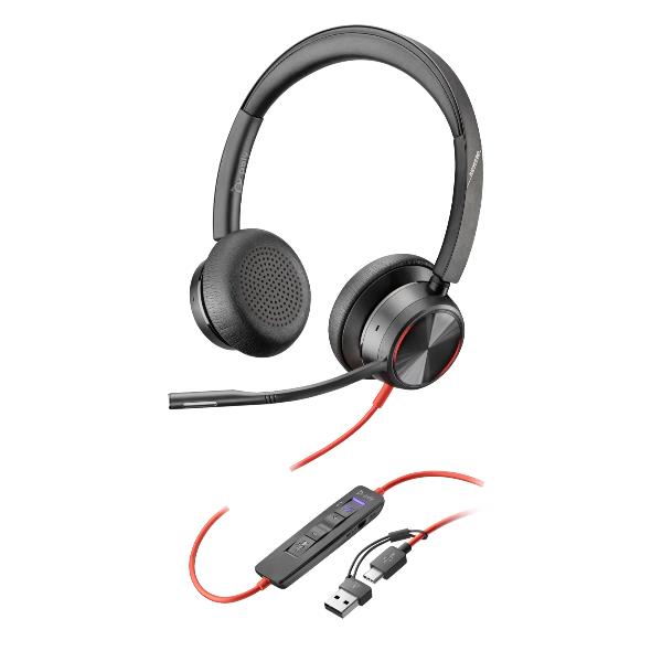 Poly Blackwire 8225 - Blackwire 8200 series - cuffie con microfono - over ear - cablato - eliminazione rumore attivata - USB-C - nero - Zoom Certificato, certificato UC