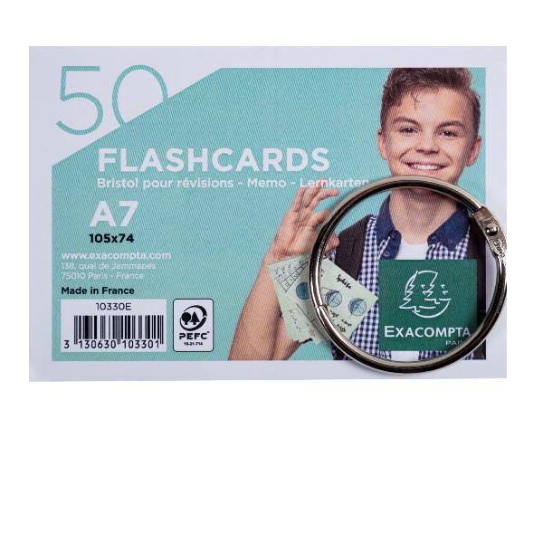 Set di 50 carte didattiche A7 con anello, lineate, colori assortiti