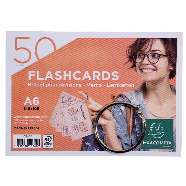 Set di 50 carte didattiche A6 perforate e rilegabili, assortite in 5 colori