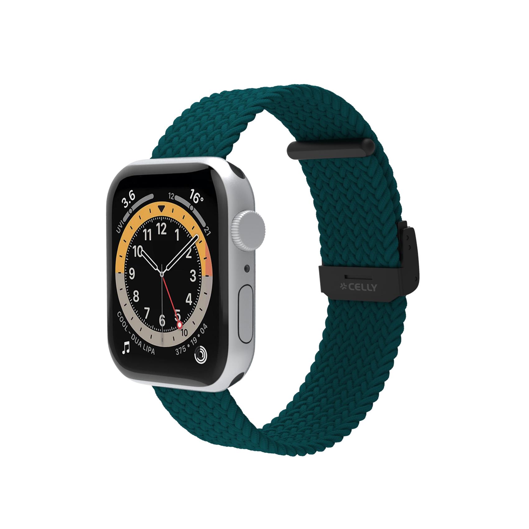 Celly WBANDBRAIDEDGN, Cinturino per orologio, Apple, Watch 42, Watch44, Watch 45 mm, Verde, 1 pz