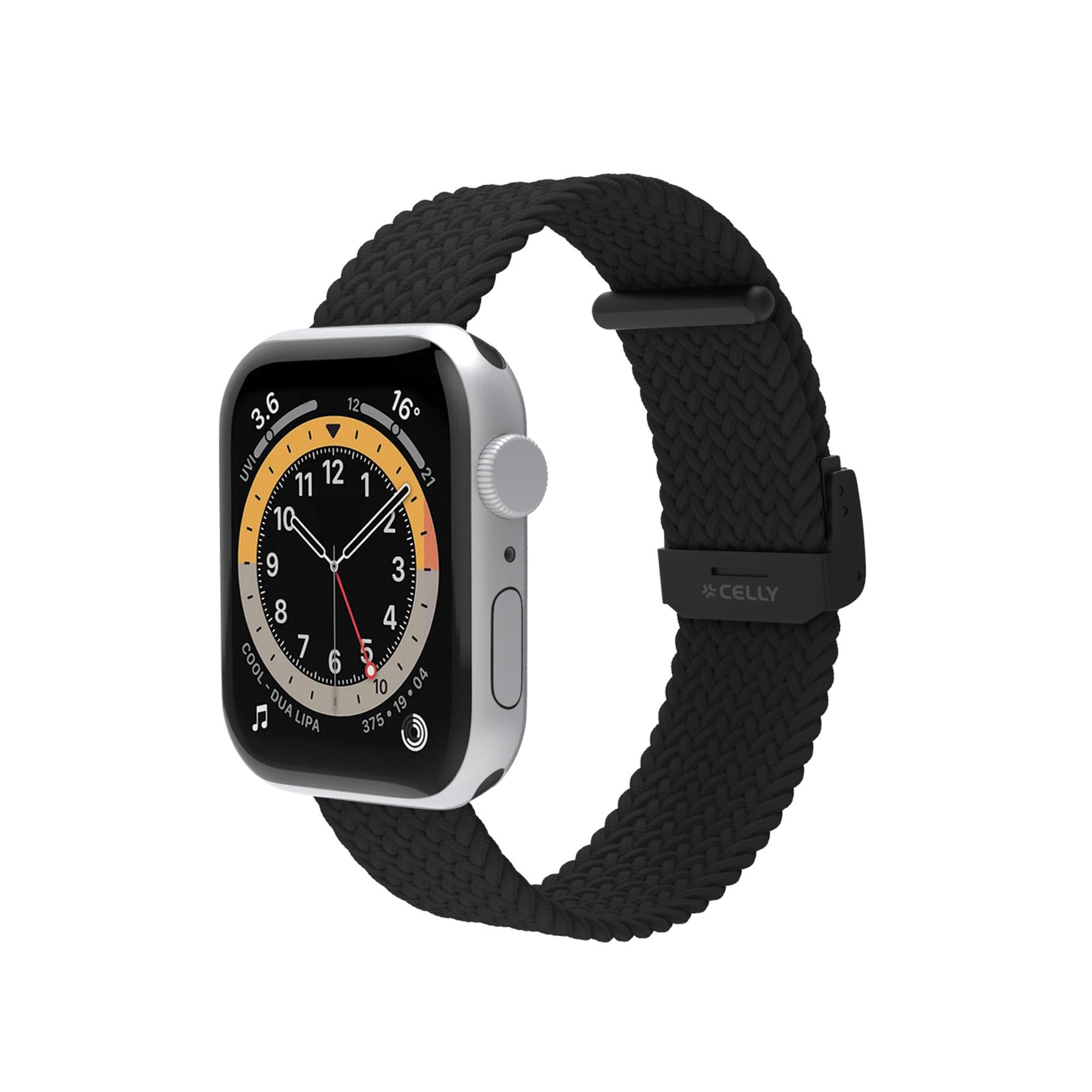 Celly WBANDBRAIDEDBK, Cinturino per orologio, Apple, Watch 42, Watch44, Watch 45 mm, Nero, 1 pz