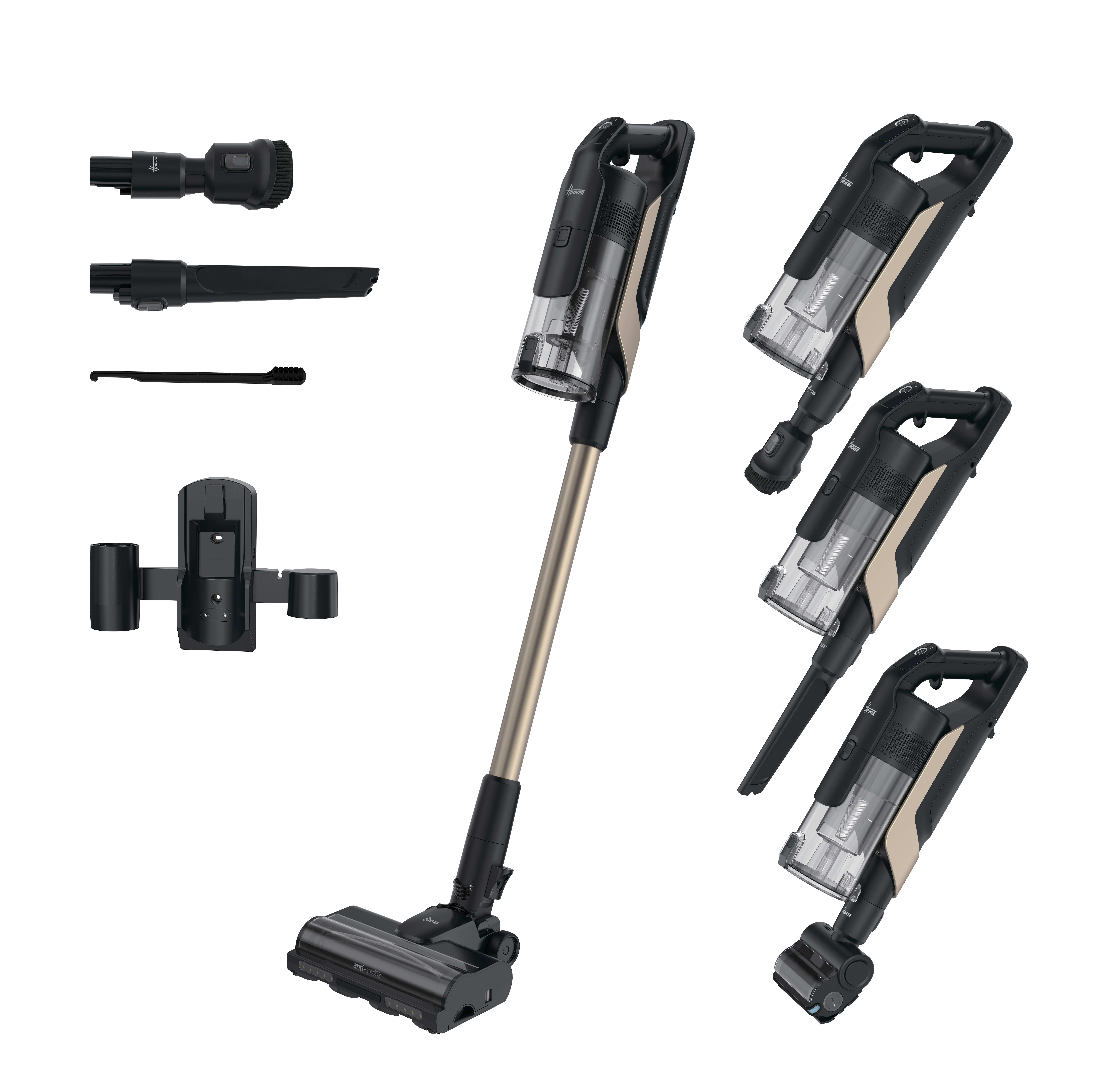 Hoover HF610P 011 Aspirapolvere senza filo, 250 AW Potenza dʼaspirazione, Spazzola SmartAdapt con sensori avanzati e tecnologia bidirezionale, Nero, Metallico, Aspirapolvere elettrica, Senza sacchetto, Nero, Metallico, 0,7 L, Urban Black, Dune Metallic, Secco