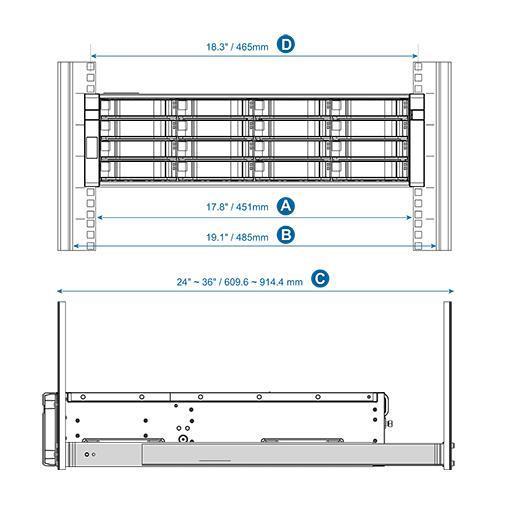 QNAP RAIL-E02, Guida per scaffale, Argento