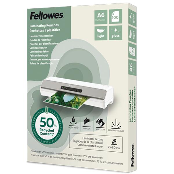 Pouches riciclate - A6 - 2x80 micron - Fellowes - scatola 100 pezzi