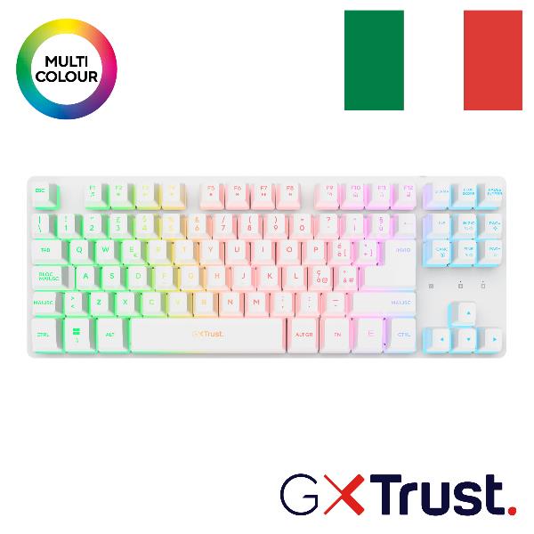 Trust GXT 831W, Tenkeyless (80 - 87%), Con cavo e senza cavo, Wireless a RF + USB, AZERTY, LED, Bianco