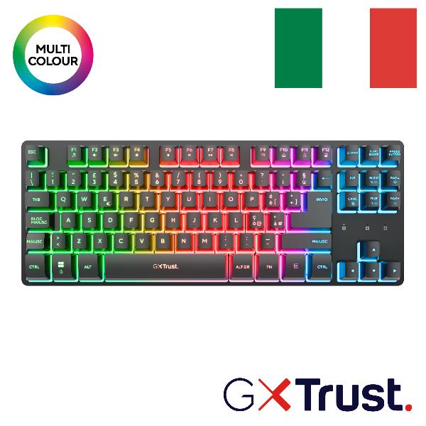 Trust GXT 831, Tenkeyless (80 - 87%), Con cavo e senza cavo, Wireless a RF + USB, AZERTY, LED, Nero