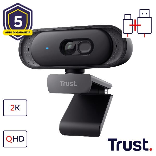 WEB-CAM - WEBCAM 2K QHD 2560X1440p - FILTRO PRIVACY - TRUST TOMAR - NERO