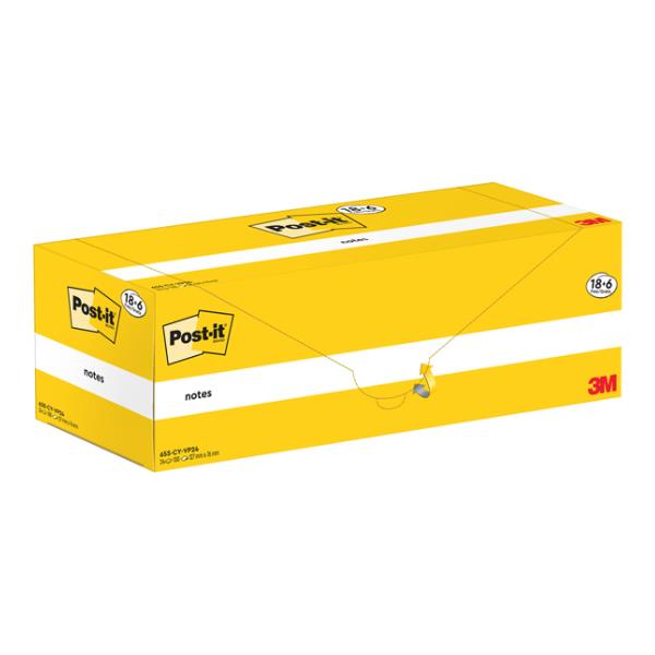 Blocco foglietti Post-it Notes - 655-CY-VP24 - 76 x 127 mm - giallo Canary - 100 fogli - Post-it - conf. 24 blocchi