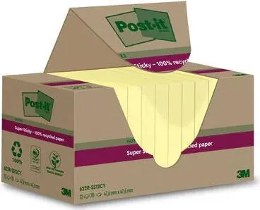 Blocco foglietti Post-it SuperSticky Green - 622R-SSCY - 47,6 x 47,6 mm - carta riciclata - giallo Canary - 70 fogli - Post-it - conf. 12 blocchi