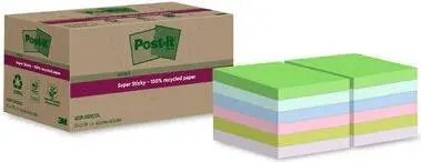 Blocco foglietti Post-it SuperSticky Green - 622R-SS12COL - 47,6 x 47,6 mm - carta riciclata - colori pastello assortiti - 70 fogli - Post-it - conf. 12 blocchi