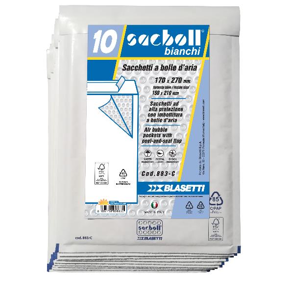 Busta imbottita Sacboll - C (17 x 27 cm) - carta - bianco - Blasetti - conf. 10 pezzi