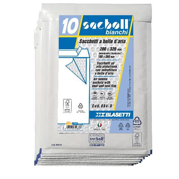 Busta imbottita Sacboll - D (20 X 32 cm) - carta - bianco - Blasetti - conf. 10 pezzi