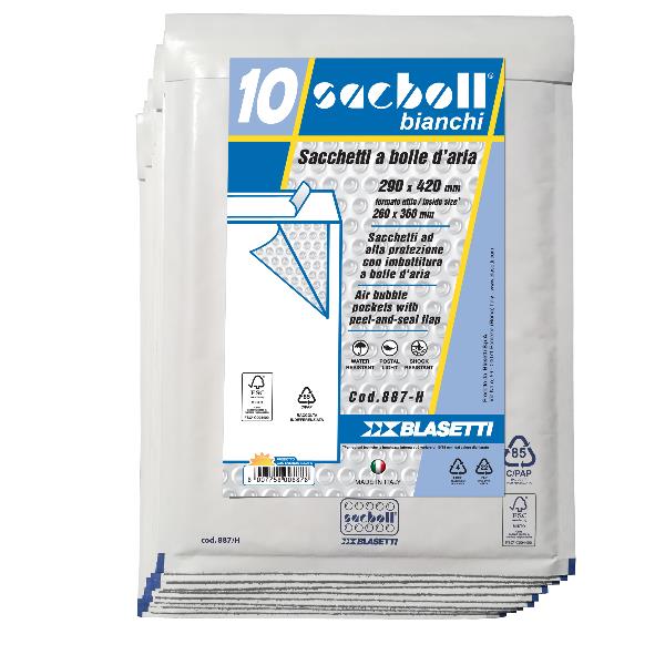 Busta imbottita Sacboll - H (29 x 42 cm) - carta - bianco - Blasetti - conf. 10 pezzi