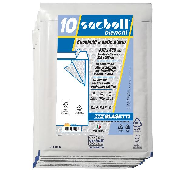 Busta imbottita Sacboll - K (37 x 55 cm) - carta - bianco - Blasetti - conf. 10 pezzi