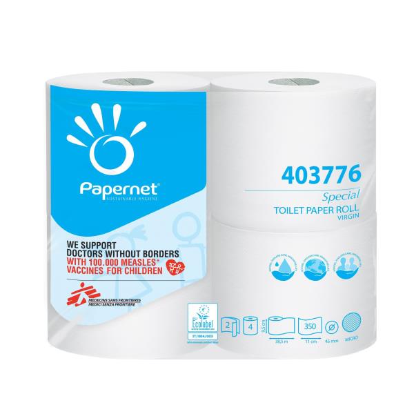 Carta igienica - 2 veli - 16,5 gr - diametro 12,4 cm - 9,5 cm x 38,5 mt - 350 strappi - Papernet - pacco 4 rotoli