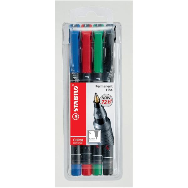 Pennarelli OHPen 841 universal permanente  - punta superfine 0,4mm - astuccio  4 colori - Stabilo