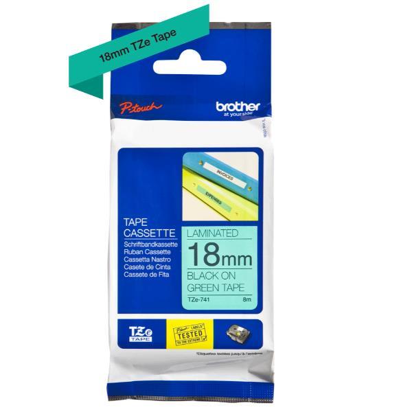 Brother - Nastro -  Nero/Verde - TZE741 - 18mm x 8mt