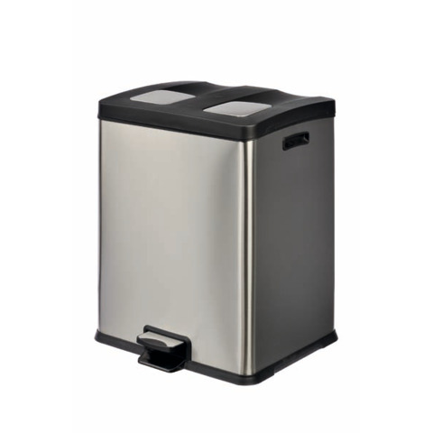 Pattumiera a pedale Multiflux - 49,5 × 45,9 × 63,6 cm - 2 secchi da 30 L ciascuno - inox - Medial