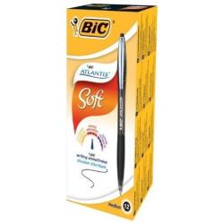 Penne a sfera a scatto Atlantis Soft - punta 1,0mm - nero  - clip in metallo - Bic - conf. 12 pezzi