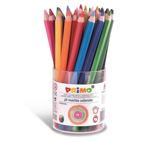 Matite colorate Jumbo - diametro mina 5,5 mm - 12 colori assortiti - Primo - conf. 36 pezzi