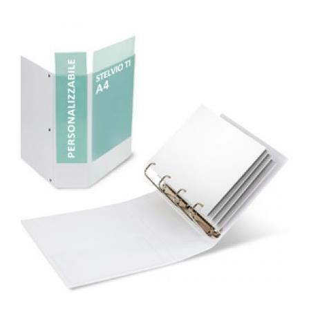Raccoglitore personalizzabile Stelvio TI - 22 x 30 cm - 4 anelli a Q 80 mm - dorso 10 cm - bianco - Sei Rota