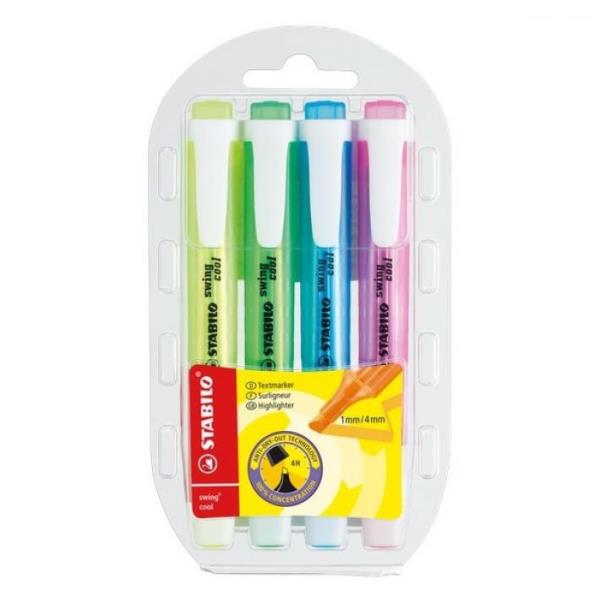 Evidenziatore Swing Cool - punta a scalpello - tratto 1 - 4 mm - Stabilo - astuccio 4 colori