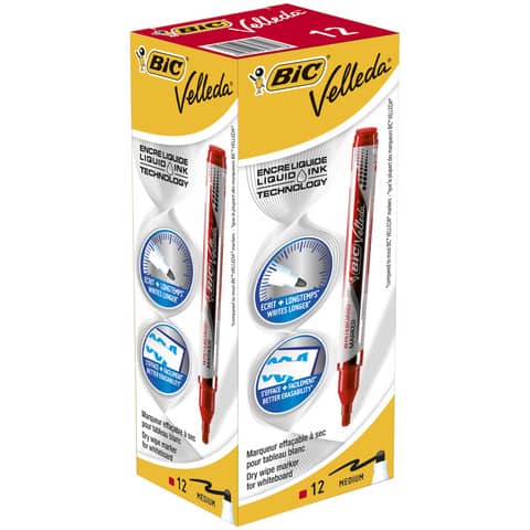Marcatori Whiteboard Marker Velleda liquid Ink - punta tonda 2,2mm - rosso - Bic