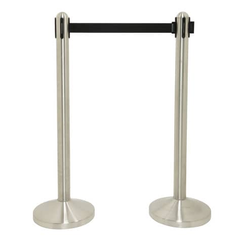 Colonnina segnapercorso cromata - altezza 100 cm - nastro retrattile nero da 210 cm - Securit