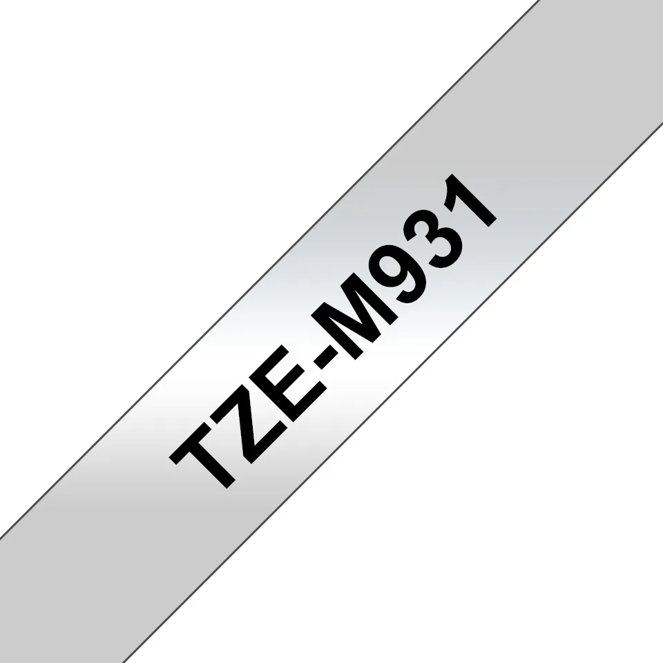 Brother - Nastro metallizzato - Nero/argento opaco - TZEM931 - 12mm x 8mt