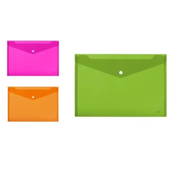 Busta con bottone - 24 x 18,5 cm - PP - colori assortiti fluo - Lebez - conf. 5 pezzi