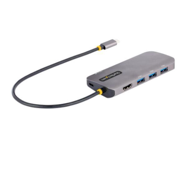 StarTech.com USB C Multiport Adapter, 4K 60Hz HDMI Video, 3-Port 5Gbps USB-A 3.2 Hub, 100W Power Delivery Passthrough, GbE, USB Type-C Mini Travel Dock with Charging, 12in/30cm Cable - USB C Laptop Docking Station (127B-USBC-MULTIPORT) - Docking station - USB-C - GigE