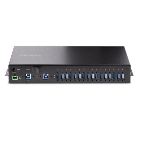 StarTech.com 16-Port Industrial USB 3.0 Hub 5Gbps, Metal, DIN/Surface/Rack Mountable, ESD Protection, Terminal Block Power, up to 120W Shared USB Charging, Dual-Host Hub/Switch (5G16AINDS-USB-A-HUB) - Hub - industriale - 16 x USB 3.2 Gen 1 - desktop, montabile su rack, montabile su rail DIN