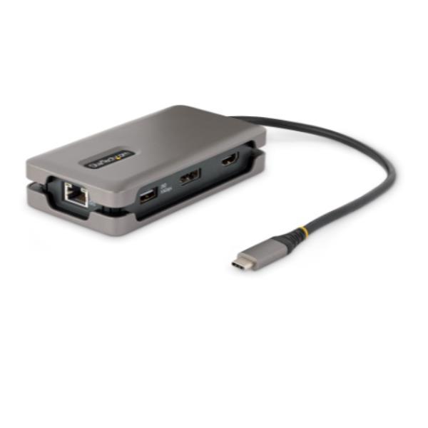 StarTech.com USB-C Multiport Adapter, 4K 60Hz HDMI/DP Video, 3-Port USB Hub, 100W Power Delivery Pass-Through, GbE, USB Type-C Travel Dock w/ Charging, 1ft/30cm Wrap-Around Cable - Mini Laptop Docking Station (DKT31CDHPD3) - Docking station - USB-C - HDMI, DP - GigE - 16 Watt