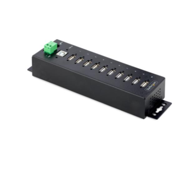 StarTech.com 10-Port Industrial USB 2.0 Hub, Rugged USB Hub w/15kV Air/8kV Contact ESD Level 4 Protection, DIN/Wall/Desk Mountable USB-A Hub, Multiport USB Hub with Locking Ports - Metal Construction (USB210AIND-USB-A-HUB) - Hub - industriale - 10 x USB 2.0 - desktop, montabile su rail DIN, montaggio a parete - Compatibile TAA