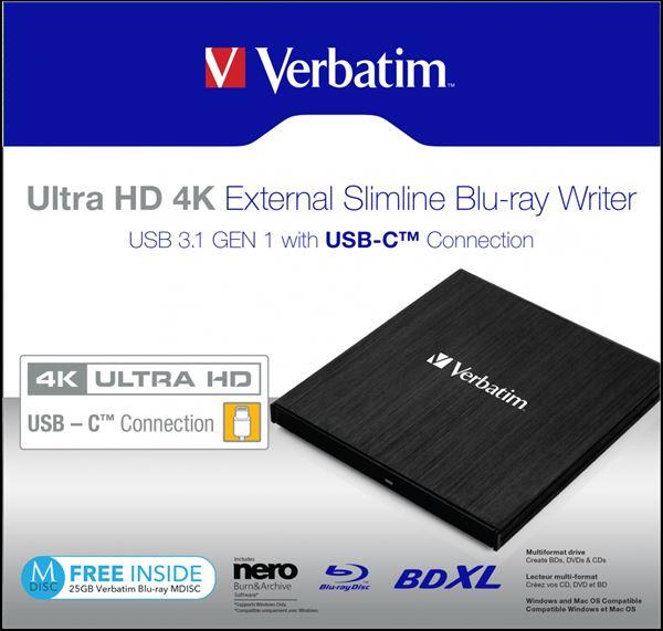 Verbatim Ultra HD 4K - Unità disco - BDXL Writer - 6x/4x - SuperSpeed USB 3.1 Gen 1 - esterno