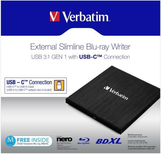 Verbatim Slimline - Unità disco - BDXL Writer - 6x/4x - SuperSpeed USB 3.1 Gen 1 - esterno