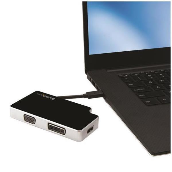 StarTech.com USB C Multiport Adapter - UHD 4K - USB C to VGA / DVI / HDMI - USB C Adapter - USB-C VGA Multiport Adapter (CDPVGDVHDB) - Adattatore video - USB-C maschio a HD-15 (VGA), DVI-I, HDMI femmina - 11 cm - nero, argento - convertitore attivo, Supporta 4 K 30 Hz (3840 x 2160) (HDMI), Supporta 1920 x 1200 (WUXGA) 60 Hz (DVI e VGA)